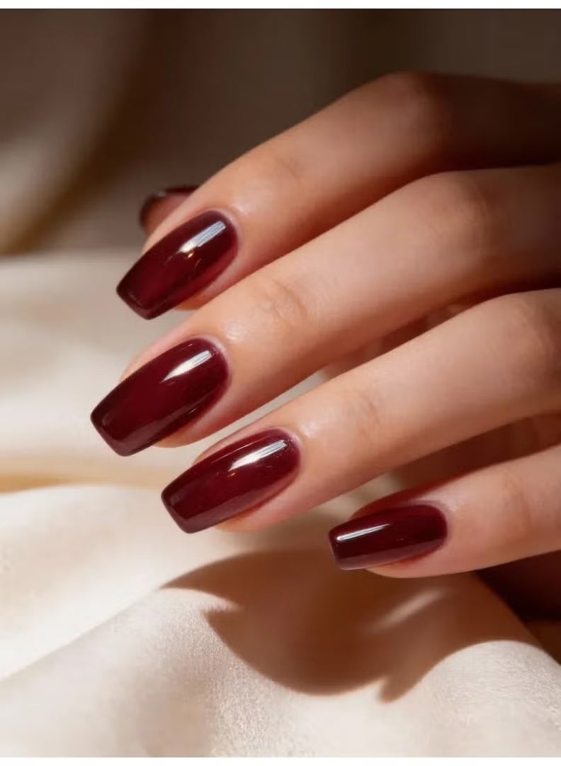 HTKCRX Metallic Burgundy Mirror Press On Nails | Chrome Shine Fake Nails | Reusable & Scratch Resistant | Eco ABS Nail Tips | Perfect for Work, Party & Wedding | Natural Fit Without Damage - Image 5